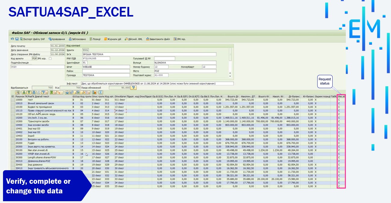 SAFTUA4SAP_EXCEL